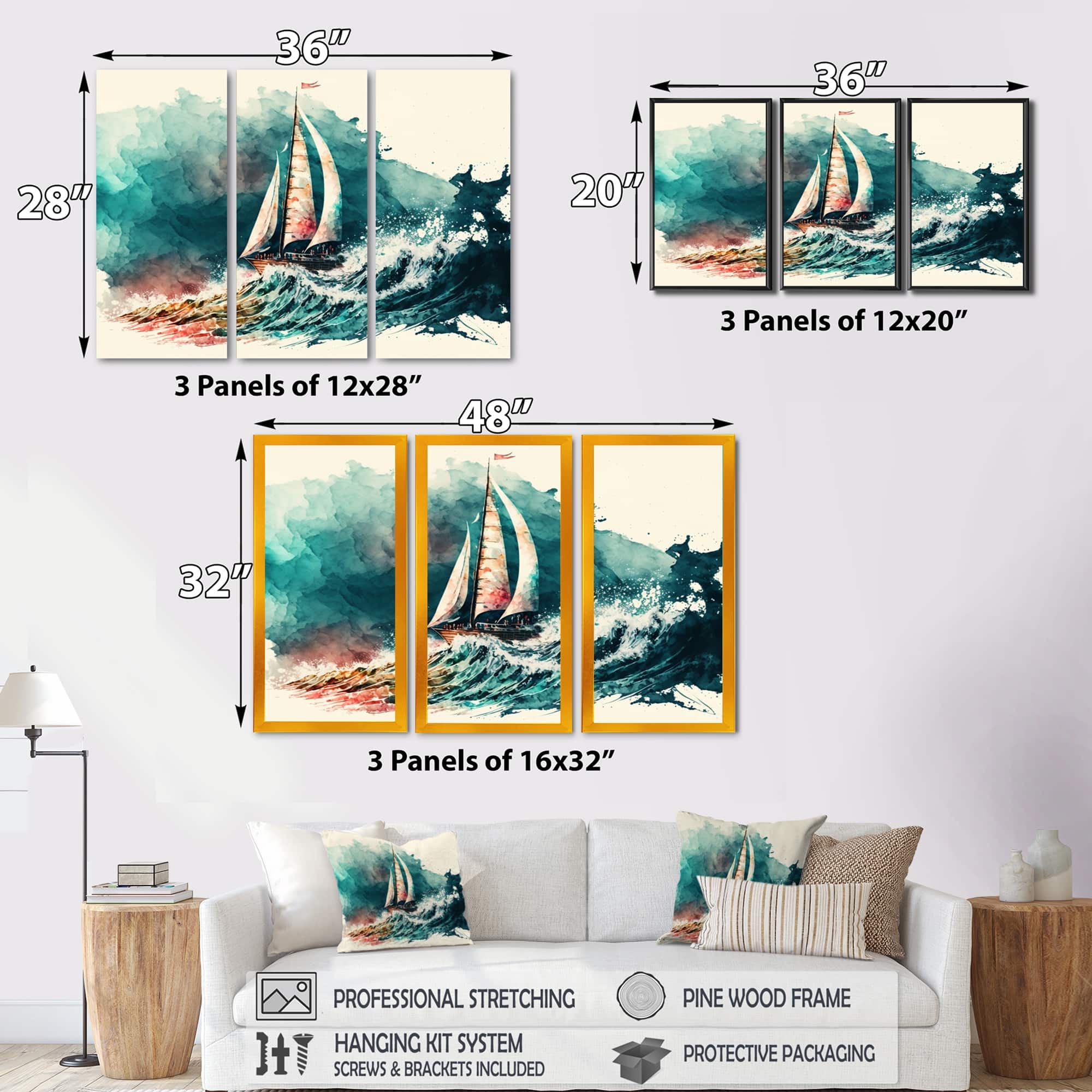 Designart "Watercolor Sailboat Cruising The Waves IV" Coastal Boat